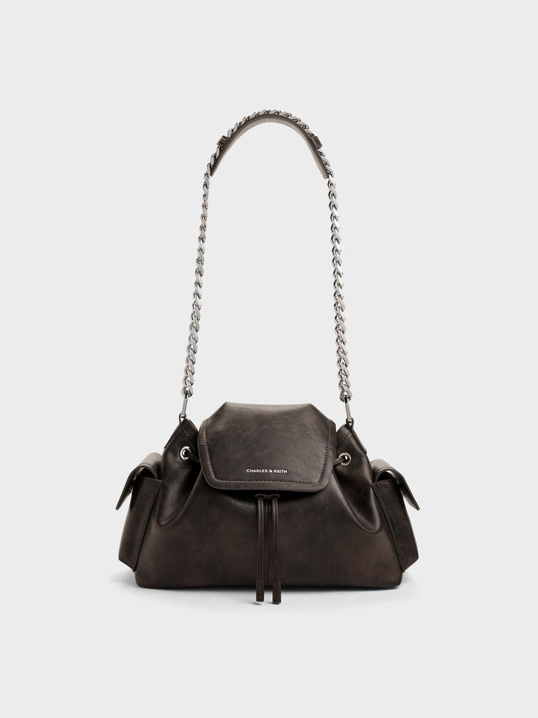 Noane Side-Pocket Bucket Bag, Dark Brown, hi-res