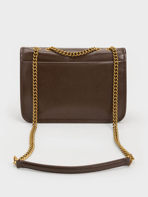 Neva Chain-Handle Shoulder Bag, Dark Brown, hi-res