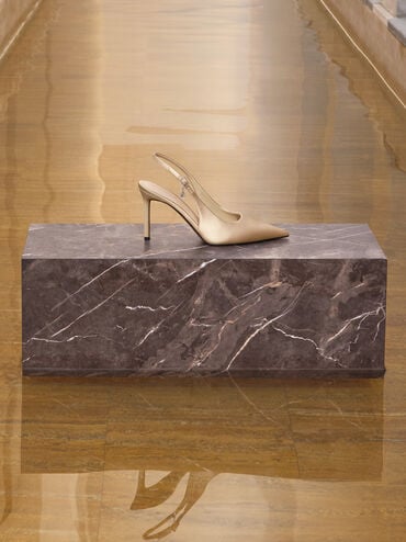 Satin Teardrop-Crystal Stiletto-Heel Slingback Pumps, Gold, hi-res