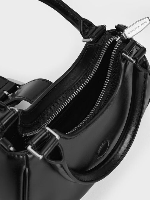 Avis Belted Top Handle Bag, สีดำอะไหล่สีเงิน, hi-res