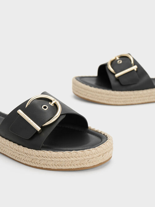 Buckled Espadrille Flat Sandals, , hi-res