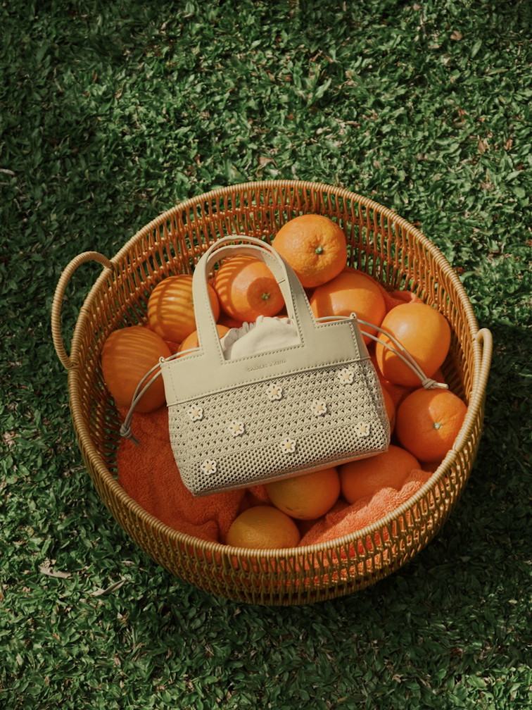Girls' Ida Flower Knitted Mini Bag, Pale Olive, hi-res