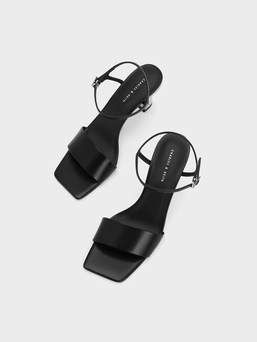 Open Toe Curved Heel Sandals, สีดำ, hi-res