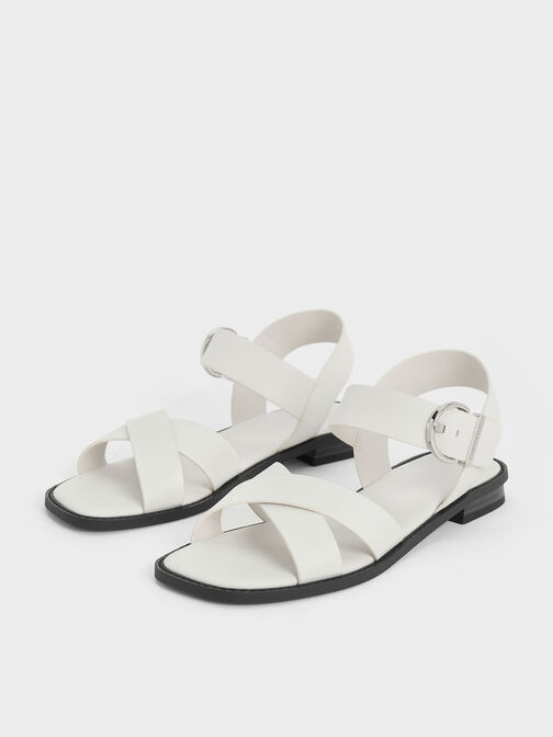 Crossover Strap Sandals, สีขาว, hi-res