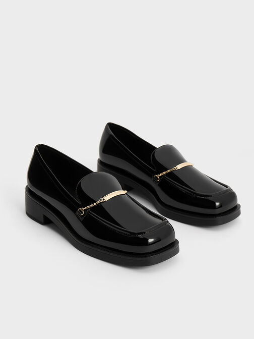 Lexie Metallic-Accent Loafers, หนังเงาสีดำ, hi-res