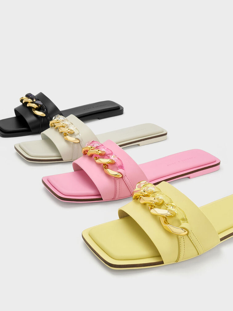 Chunky Chain-Link Slide Sandals, สีชอล์ค, hi-res