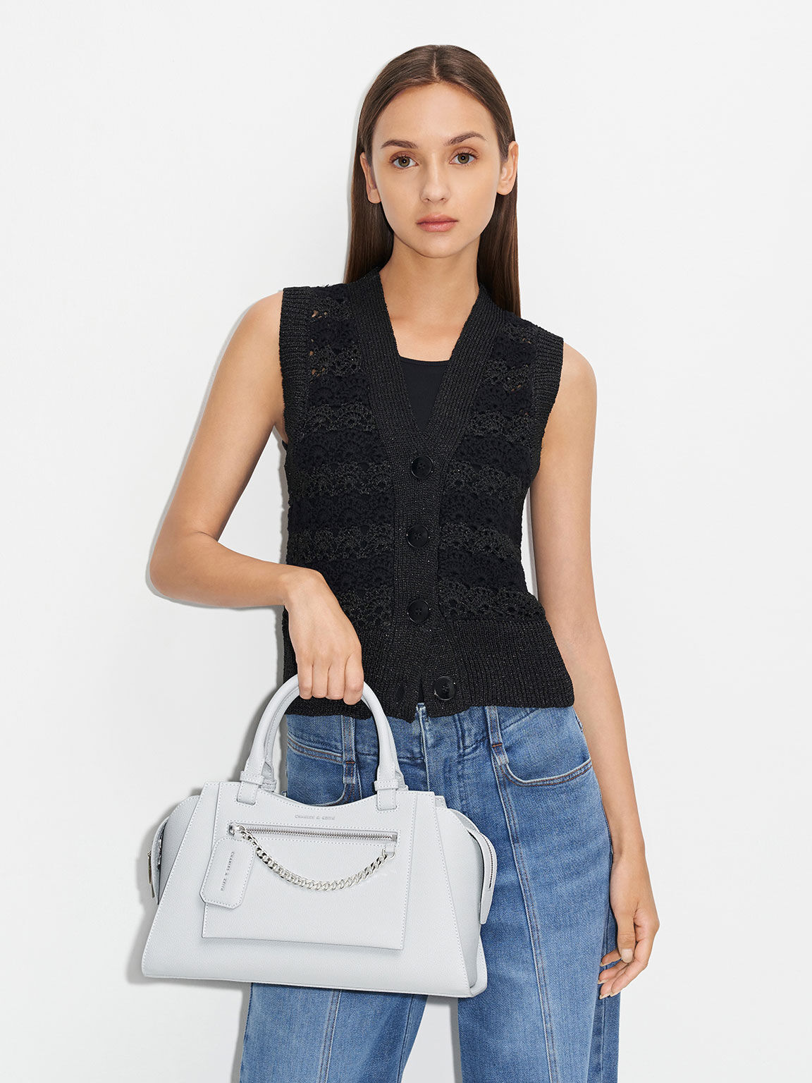 Light Grey Avis Trapeze Tote Bag CHARLES KEITH TH
