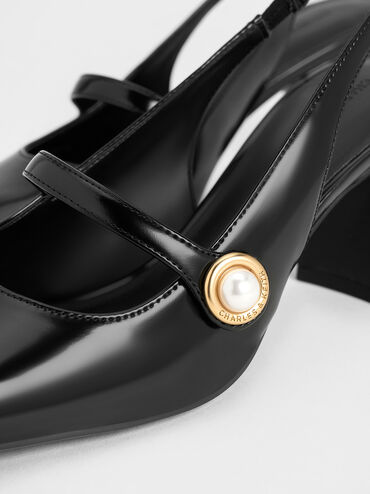 Pearl-Accent Mary Jane Pumps, Black Boxed, hi-res