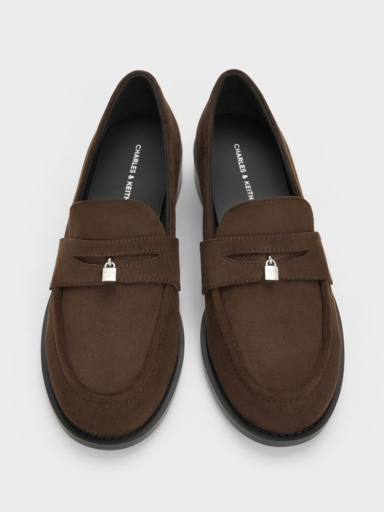 Griselda Faux Suede Loafers, Dark Brown Textured, hi-res