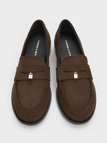 Griselda Faux Suede Loafers, Dark Brown Textured, hi-res