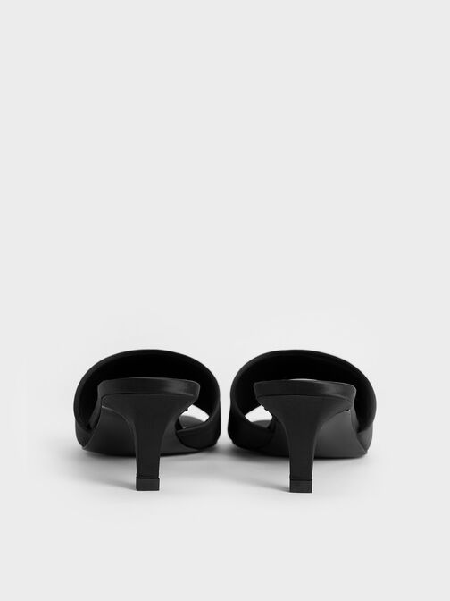 Satin Square-Toe Kitten-Heel Mules, Black Textured, hi-res