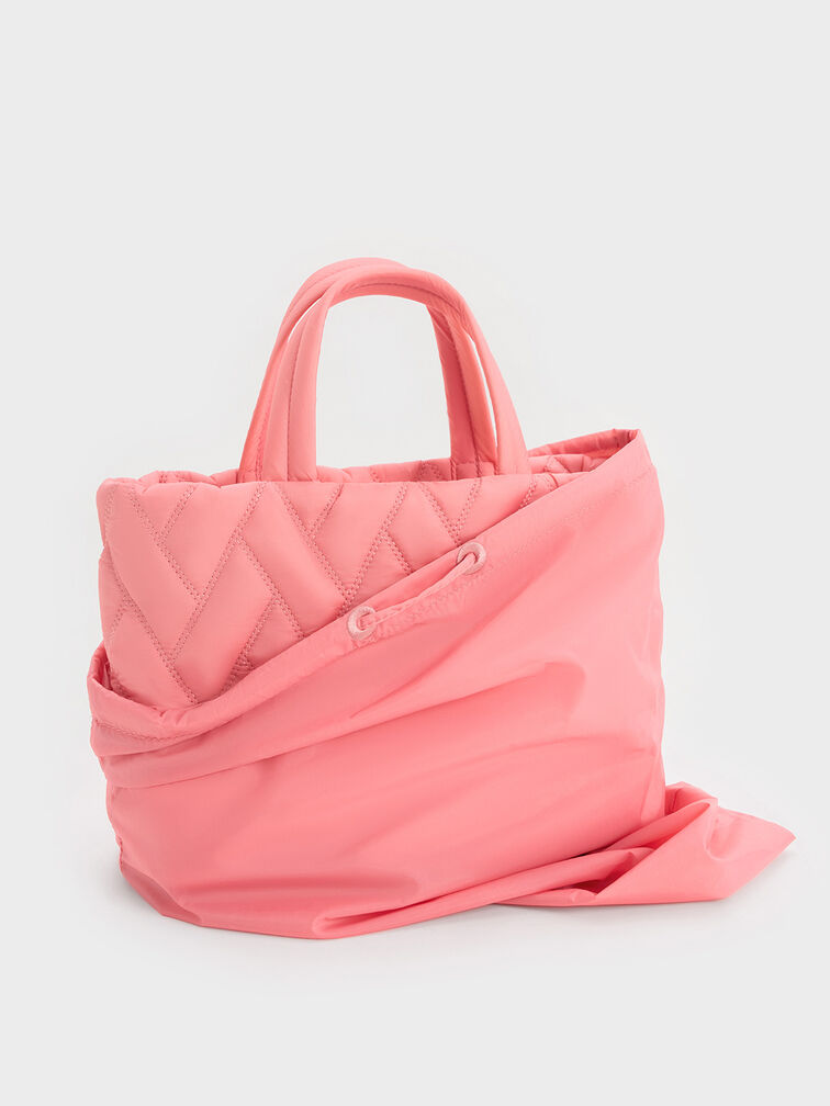 Nylon Chevron Boxy Tote Bag, Guava Pink, hi-res