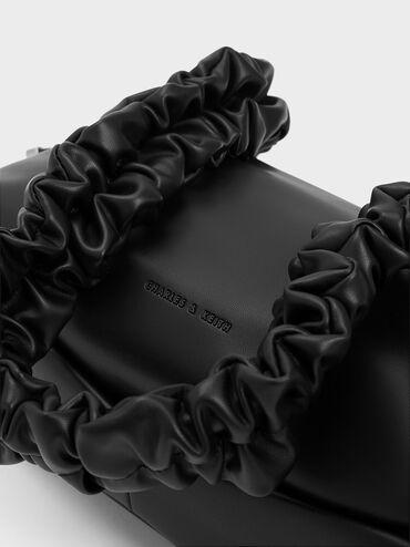 Cosette Ruched Handle Bag, สีดำอะไหล่สีเงิน, hi-res