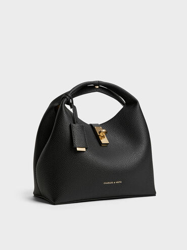 กระเป๋าทรงถังตกแต่งตัวล็อคแบบหมุนรุ่น Chance, สีดำ, hi-res