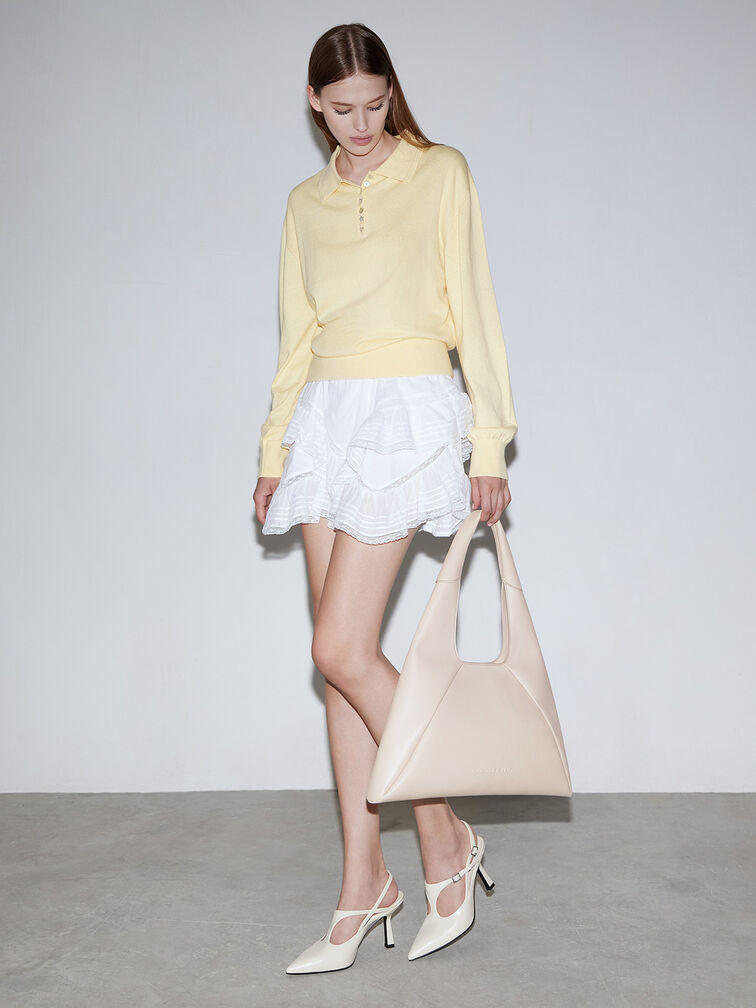 กระเป๋าโฮโบหนังแก้วดีไซน์ทรงโค้งรุ่น Bosie, สีโอ๊ต, hi-res
