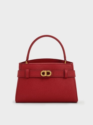 Aubrielle Metallic-Buckle Top Handle Bag, Red, hi-res