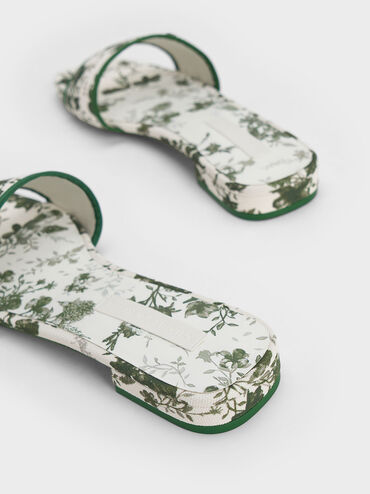 รองเท้าแตะแบบสวมพิมพ์ลายดอกไม้, สีเขียว, hi-res