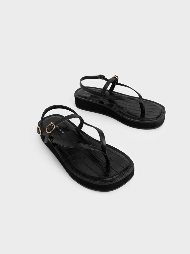 Strappy Flatform Thong Sandals, , hi-res