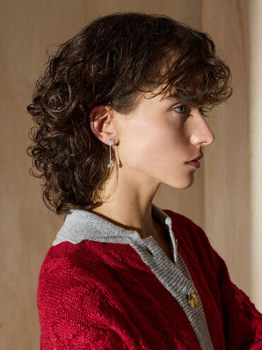 ต่างหูดีไซน์นางฟ้าขนมปังขิงพร้อมดาวคริสตัลรุ่น Athalia, สีเงิน, hi-res