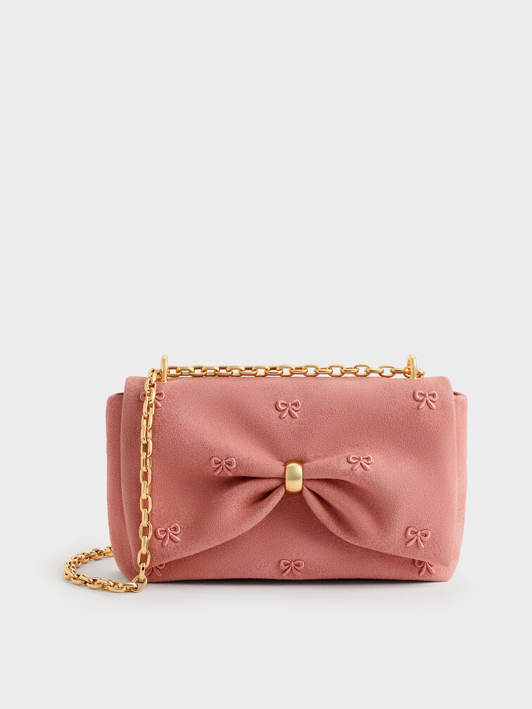 กระเป๋าสะพายไหล่ลายนูนดีเทลจับจีบย่นรุ่น Halsey, Blush Pink, hi-res