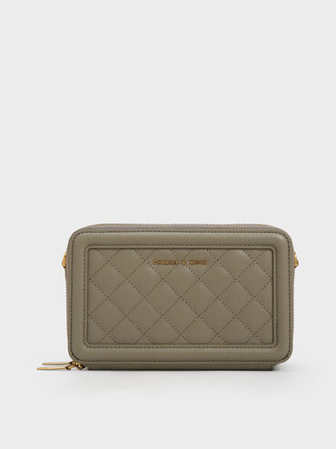 Quilted Boxy Long Wallet, สีกากี, hi-res