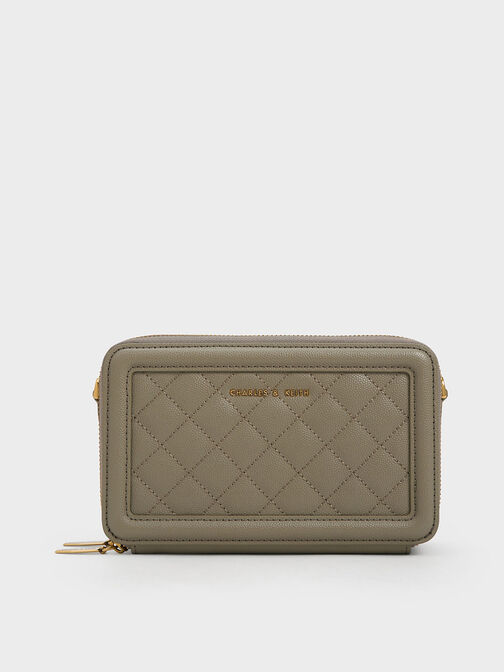 Quilted Boxy Long Wallet, Khaki, hi-res