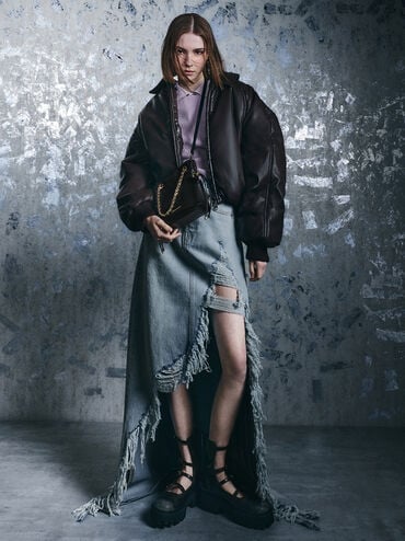 กระเป๋าสะพายข้างดีไซน์สายถักแบบคู่รุ่น Arya, สีดำ, hi-res
