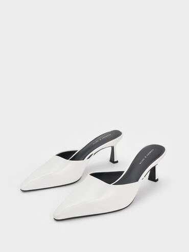 Flare Heel Mules, สีขาว, hi-res