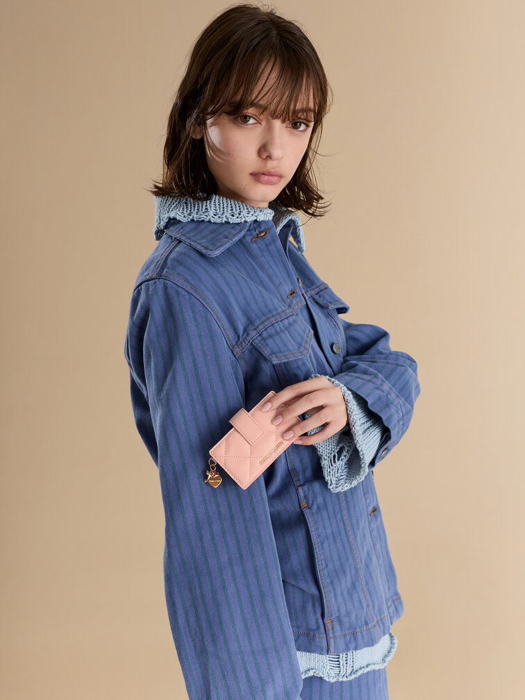 Arrietty Quilted Bow-Heart Charm Belted Card Holder, Light Pink, hi-res