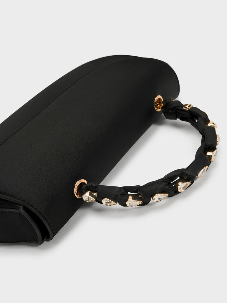 Eilian Satin Braided Top Handle Bag, Black, hi-res