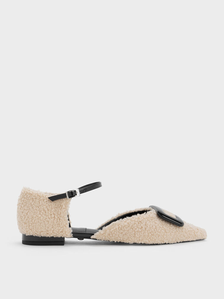 Rosalie Leather Furry D'Orsay Flats, , hi-res