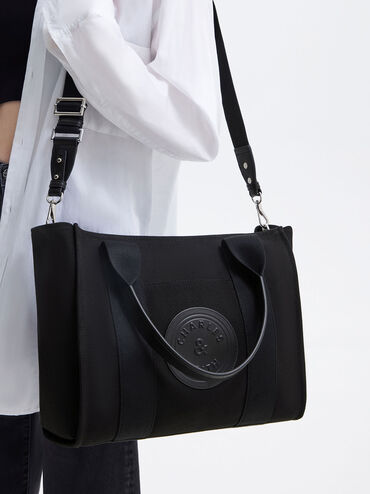 Large Kay Canvas Tote Bag, สีดำ, hi-res