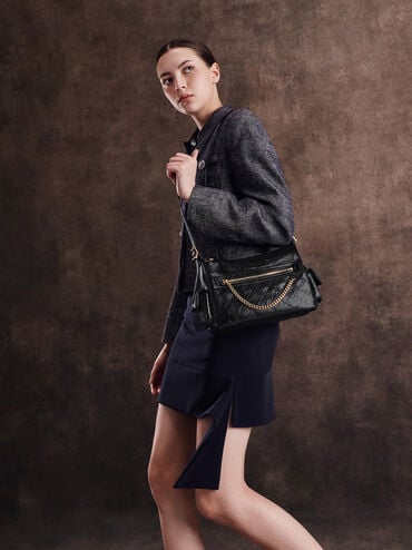 Duo Quilted Shoulder Bag, Black, hi-res