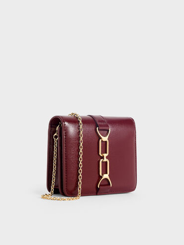 Agatha Chain-Accent Card Holder, Burgundy, hi-res
