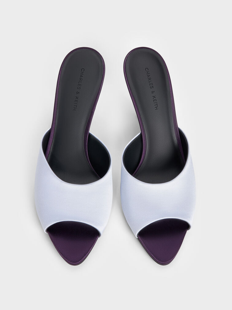 Valentina Satin Peep-Toe Stiletto Mules, Blue, hi-res