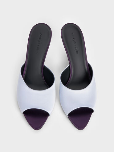 Valentina Satin Peep-Toe Stiletto Mules, Blue, hi-res