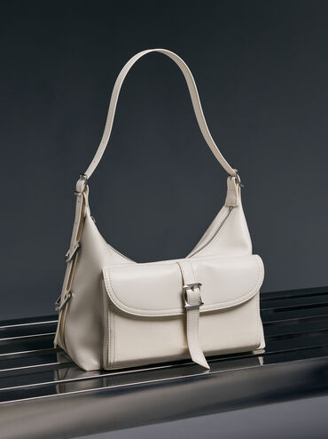 Bryna Belted Hobo Bag, Cream, hi-res