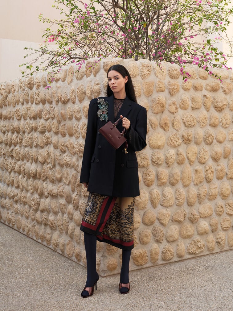 กระเป๋าโท้ทขนาดเล็กรุ่น Kerry, สีไวน์เบอร์รี่เรด, hi-res