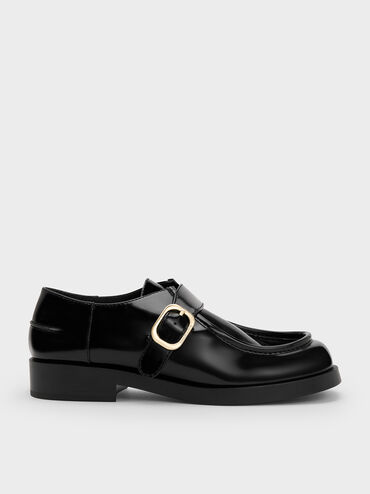 Buckled-Strap Loafers, Black Boxed, hi-res