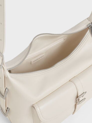 กระเป๋าโฮโบตกแต่งหัวเข็มขัดรุ่น Bryna, สีครีม, hi-res