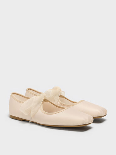 รองเท้าส้นเตี้ยทรงแมรี่เจนวัสดุผ้าตาข่ายรุ่น Camila, สีนู้ด, hi-res