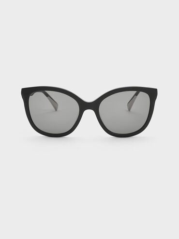Recycled Acetate Oval Sunglasses, Black, hi-res