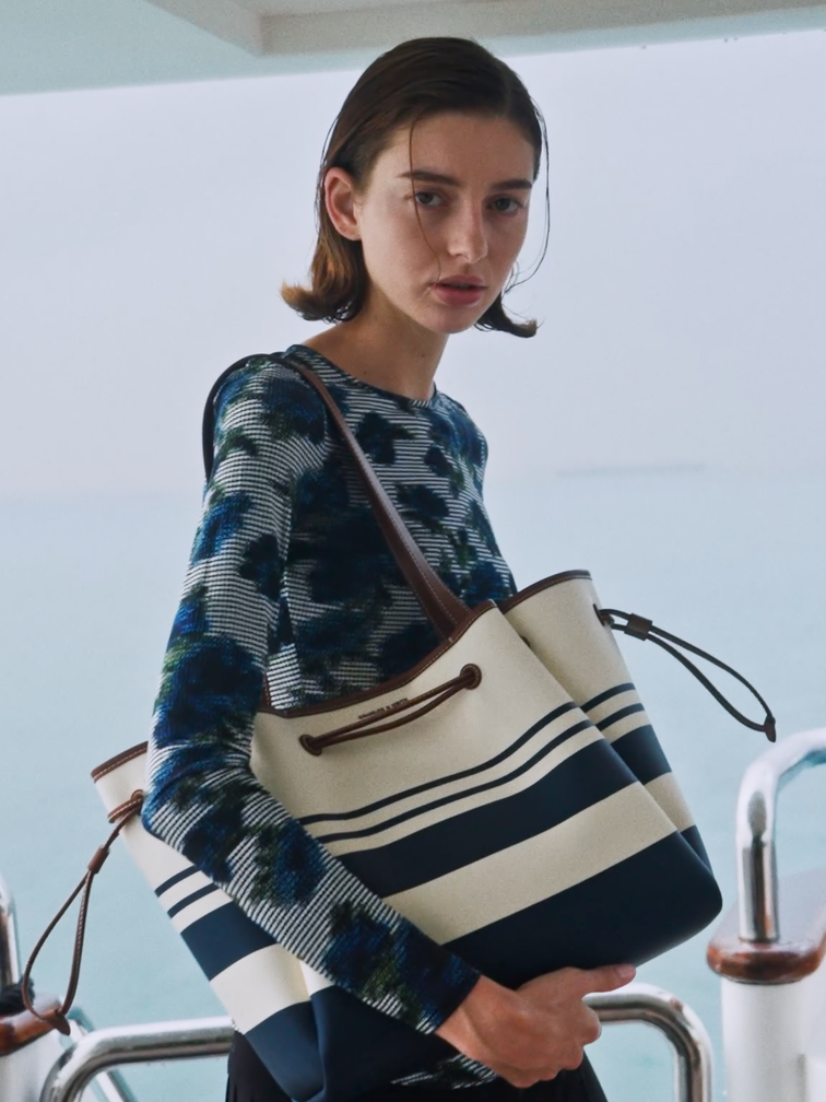 Hanya Canvas Striped Drawstring Tote Bag, Multi, hi-res