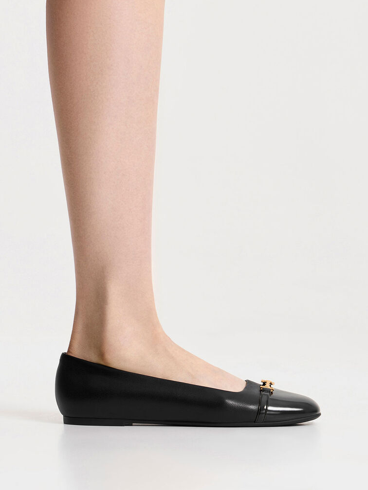 Metallic Accent Ballerinas, สีดำ, hi-res
