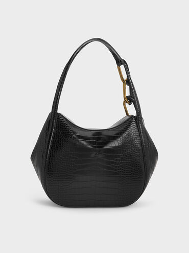 Kora Croc-Effect Metallic-Accent Tote Bag, Black, hi-res