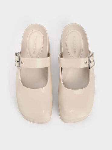 Buckle-Strap Flatform Mules, สีชอล์ค, hi-res