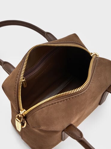 Deyna Recycled Suede Bowling Bag, Mocha Brown, hi-res