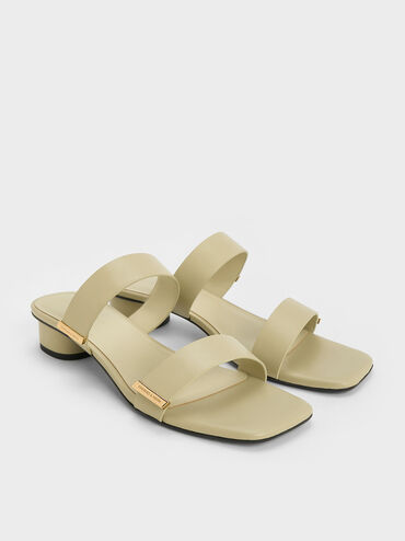 Metallic-Accent Double-Strap Heeled Sandals, Green, hi-res