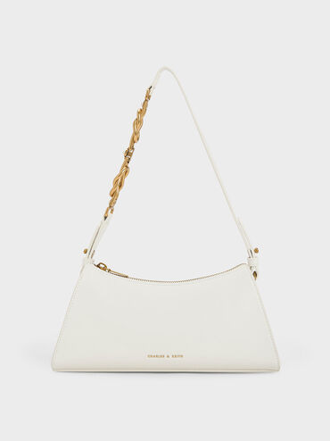 Metallic-Accent Strap Trapeze Bag, White, hi-res