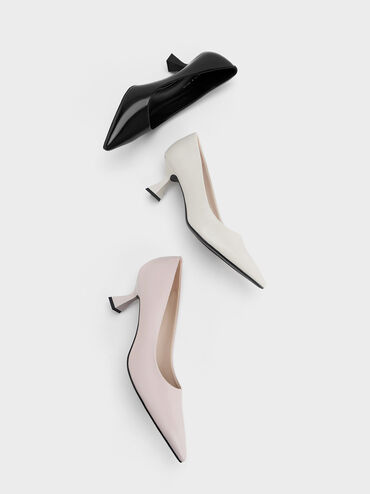 Pointed-Toe Flare Heel Pumps, หนังเงาสีดำ, hi-res